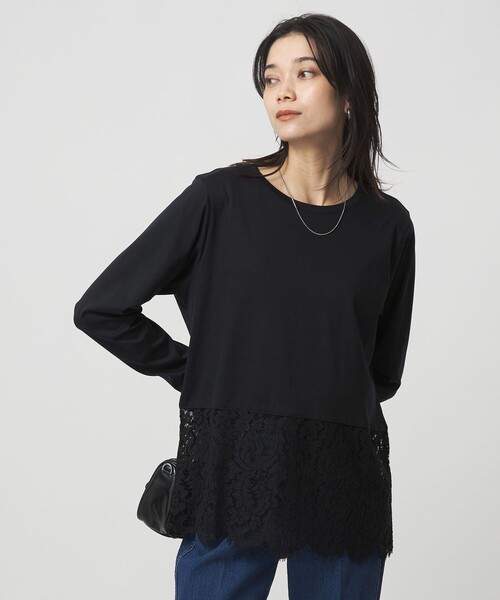 green label relaxing(グリーンレーベルリラクシング)の「スソ レース プルオーバー(Tシャツ/カットソー・レディース・オフホワイト/ブラック・FREE)」の2枚目の写真