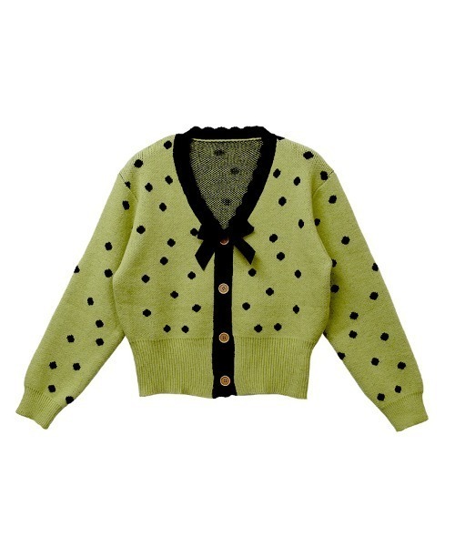 CLOTHY(クロシィ)の「【ドット×リボン×スカラップ】リボンドットカーディガン(カーディガン/ボレロ・レディース・グリーン・FREE)」の3枚目の写真