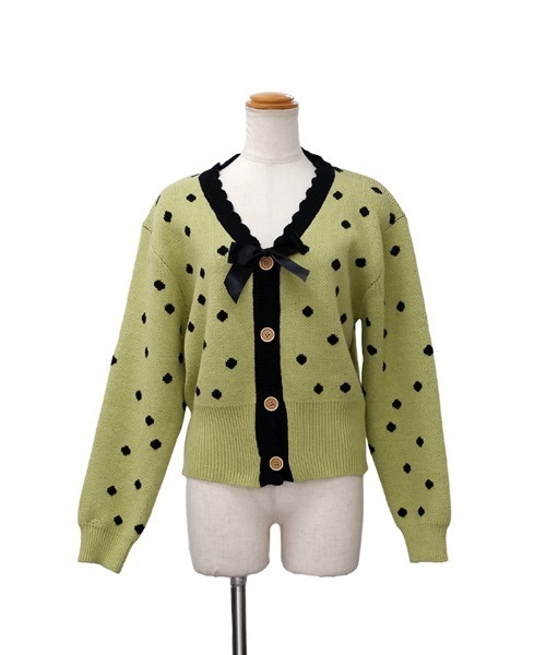 CLOTHY(クロシィ)の「【ドット×リボン×スカラップ】リボンドットカーディガン(カーディガン/ボレロ・レディース・グリーン・FREE)」の11枚目の写真