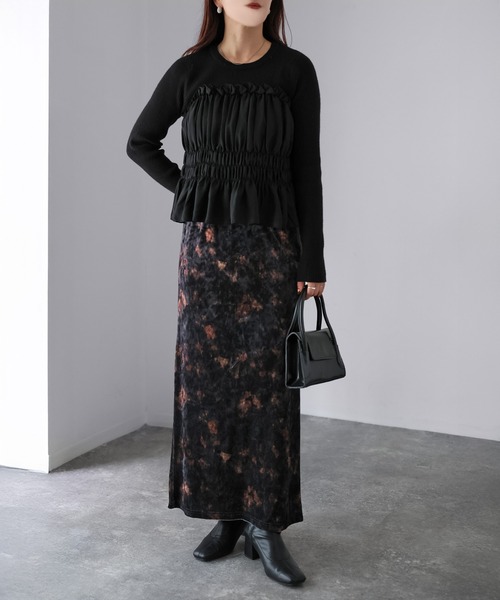 Riberry（リベリー）の「タイダイ柄ニュアンスベロアナロースカート（スカート・レディース・ブラウン/グレー/グリーン・FREE）」の9枚目の写真