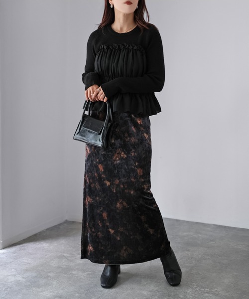 Riberry（リベリー）の「タイダイ柄ニュアンスベロアナロースカート（スカート・レディース・ブラウン/グレー/グリーン・FREE）」の18枚目の写真