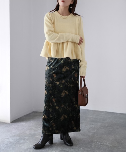 Riberry（リベリー）の「タイダイ柄ニュアンスベロアナロースカート（スカート・レディース・ブラウン/グレー/グリーン・FREE）」の12枚目の写真