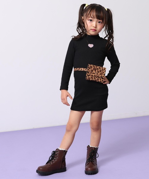 ANAP kids（アナップキッズ）の「レオパード柄ベルトポーチ付 テレコリブワンピース（ワンピース・キッズ・ラベンダー/ブラック・110/120/130）」の5枚目の写真