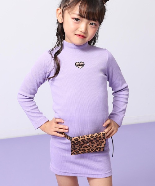 ANAP kids（アナップキッズ）の「レオパード柄ベルトポーチ付 テレコリブワンピース（ワンピース・キッズ・ラベンダー/ブラック・110/120/130）」の6枚目の写真