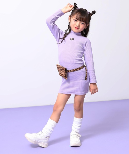 ANAP kids（アナップキッズ）の「レオパード柄ベルトポーチ付 テレコリブワンピース（ワンピース・キッズ・ラベンダー/ブラック・110/120/130）」の9枚目の写真