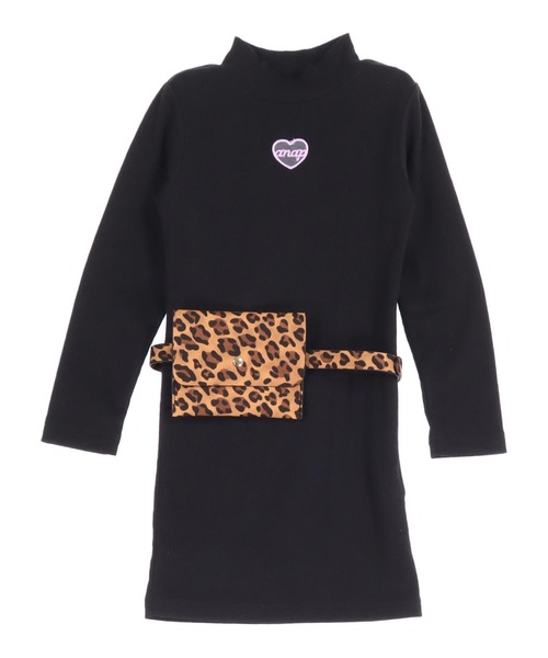 ANAP kids（アナップキッズ）の「レオパード柄ベルトポーチ付 テレコリブワンピース（ワンピース・キッズ・ラベンダー/ブラック・110/120/130）」の11枚目の写真