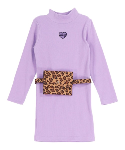 ANAP kids（アナップキッズ）の「レオパード柄ベルトポーチ付 テレコリブワンピース（ワンピース・キッズ・ラベンダー/ブラック・110/120/130）」の12枚目の写真