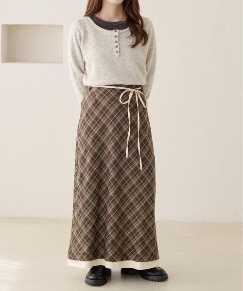 apres jour clair（アプレジュールクレア）の「【apres jour clair】チェックレイヤードスカート（スカート・レディース・オリーブ/ブラウン系その他・X-LARGE/フリー）」の3枚目の写真