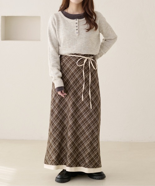 apres jour clair（アプレジュールクレア）の「【apres jour clair】チェックレイヤードスカート（スカート・レディース・オリーブ/ブラウン系その他・X-LARGE/フリー）」の4枚目の写真