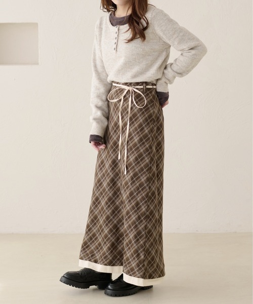 apres jour clair（アプレジュールクレア）の「【apres jour clair】チェックレイヤードスカート（スカート・レディース・オリーブ/ブラウン系その他・X-LARGE/フリー）」の5枚目の写真