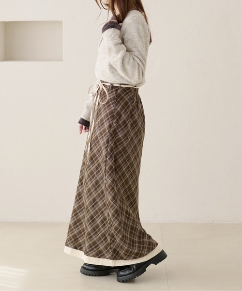 apres jour clair（アプレジュールクレア）の「【apres jour clair】チェックレイヤードスカート（スカート・レディース・オリーブ/ブラウン系その他・X-LARGE/フリー）」の6枚目の写真