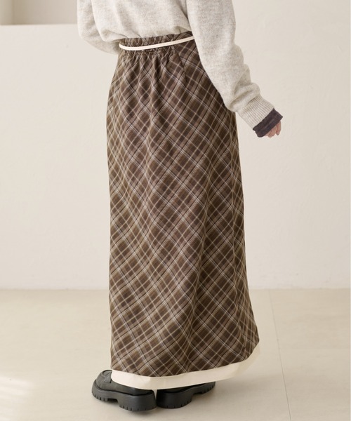 apres jour clair（アプレジュールクレア）の「【apres jour clair】チェックレイヤードスカート（スカート・レディース・オリーブ/ブラウン系その他・X-LARGE/フリー）」の10枚目の写真