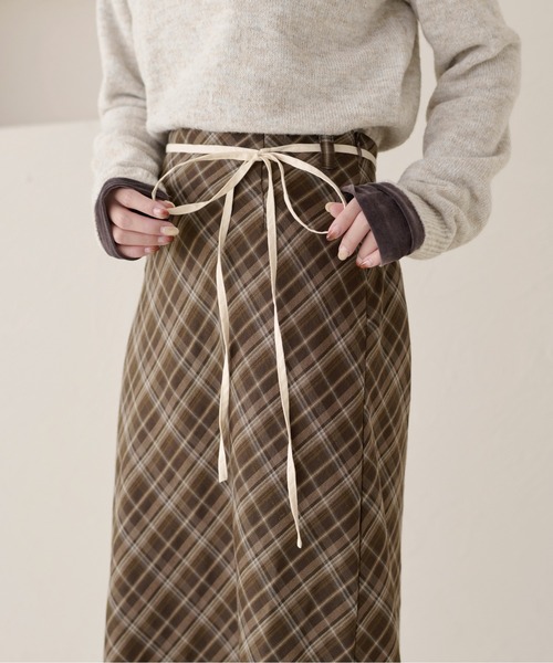 apres jour clair（アプレジュールクレア）の「【apres jour clair】チェックレイヤードスカート（スカート・レディース・オリーブ/ブラウン系その他・X-LARGE/フリー）」の8枚目の写真