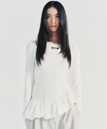 RUFFLE LABEL LONG SLEEVE TOP_IVORY