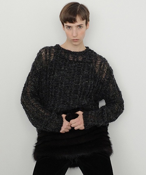 トップス Sheer loose knit tops black ANDMARY】Sheer loose knit tops