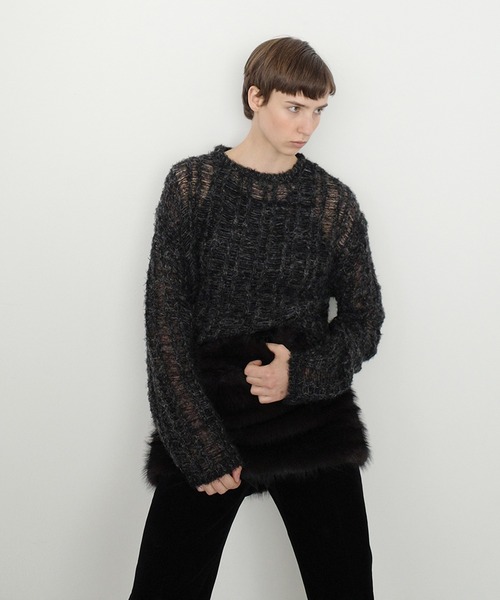 CLANE(クラネ)の「SHEER SHAGGY LOOSE KNIT TOPS(ニット/セーター・レディース・グレー/アイボリー/レッド・F)」の6枚目の写真
