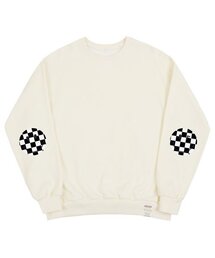 [ユニセックス]エルボーチェッカーボードドットスマイルマンツーマン_クリーム