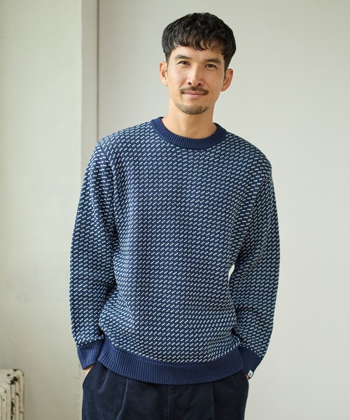 FOUND GOOD（ファウンドグッド）の「バーズアイガラニット（ニット/セーター・メンズ・ネイビー/グリーン/ブラック・L/M/XL）」の3枚目の写真