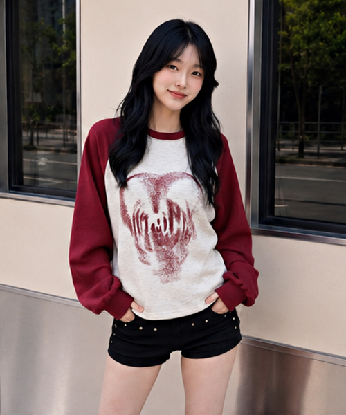 ACOVER（オコボ）の「ハートスプレイラグランロングスリーブ3カラー（Tシャツ/カットソー・レディース・ブラック/ネイビー/レッド・FREE）」の13枚目の写真
