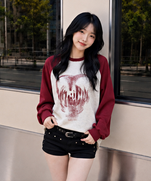ACOVER（オコボ）の「ハートスプレイラグランロングスリーブ3カラー（Tシャツ/カットソー・レディース・ブラック/ネイビー/レッド・FREE）」の14枚目の写真