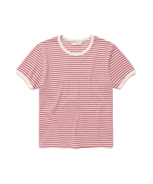 PLUNASTUDIO(プルナスタジオ)の「レターストライプ半袖Tシャツ_Red ST(Tシャツ/カットソー・レディース・レッド・FREE)」の2枚目の写真