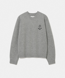 cashmere blended anchor crew neck knit melange grey