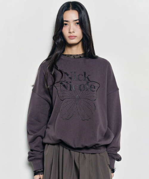 NICK&NICOLE(ニックアンドニコール)の「BUTTERFLY SIGNATURE SWEATSHIRT_CHARCOAL BLACK(スウェット・レディース・その他・FREE)」の1枚目の写真