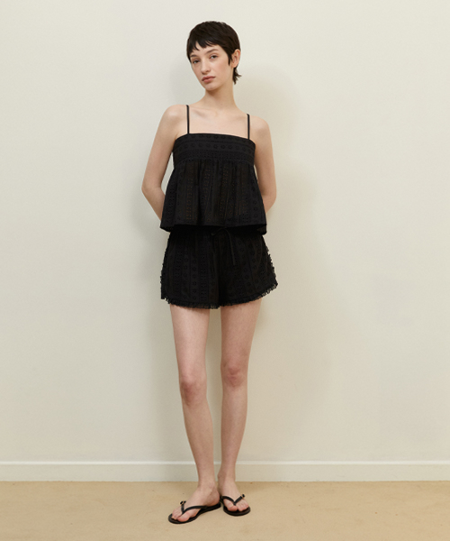 LACE BANDING COTTON SHORTS_BLACK