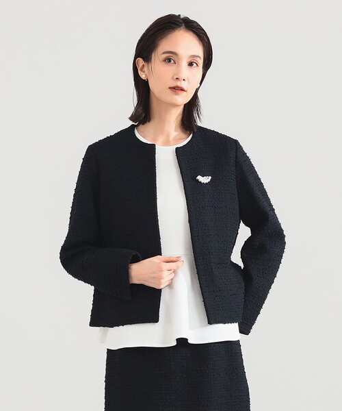 Demi-Luxe BEAMS（デミルクス ビームス）の「【セレモニー・フォーマル】ツイード クルーネック ジャケット＊（ノーカラージャケット・レディース・ベージュ/ネイビー・36/38/40）」の3枚目の写真