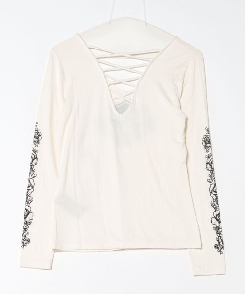ブリング ロングスリーブ レースアップ バック Vネック Tシャツ