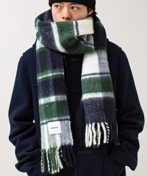 GLOSTER（グロスター）の「ウール混ブークレ 大判チェックマフラー（マフラー・メンズ・ブルー系その他6/オレンジ系その他/グリーン系その他・FREE）」の11枚目の写真