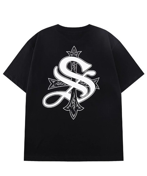 SUPPLIER(サプライヤー)の「A'GEM/9 × .kom 『SUPPLIER/サプライヤー』Tribal Cross Tee/ラインストーンクロスTシャツ(Tシャツ/カットソー・メンズ・ホワイト/ブラック/ピンク・L/M/S)」の2枚目の写真