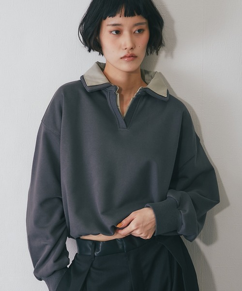 ANOTHER S(アナザーエス)の「レイヤードシャツ衿スウェット(Tシャツ/カットソー・レディース・チャコールグレー/ネイビー/ブラウン・FREE)」の1枚目の写真