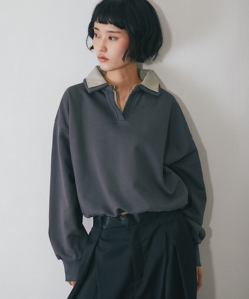 ANOTHER S(アナザーエス)の「レイヤードシャツ衿スウェット(Tシャツ/カットソー・レディース・チャコールグレー/ネイビー/ブラウン・FREE)」の6枚目の写真