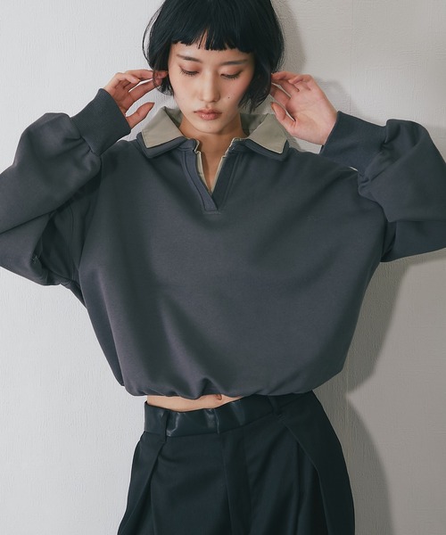 ANOTHER S(アナザーエス)の「レイヤードシャツ衿スウェット(Tシャツ/カットソー・レディース・チャコールグレー/ネイビー/ブラウン・FREE)」の10枚目の写真