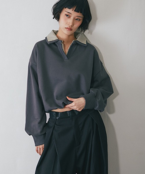 ANOTHER S(アナザーエス)の「レイヤードシャツ衿スウェット(Tシャツ/カットソー・レディース・チャコールグレー/ネイビー/ブラウン・FREE)」の8枚目の写真
