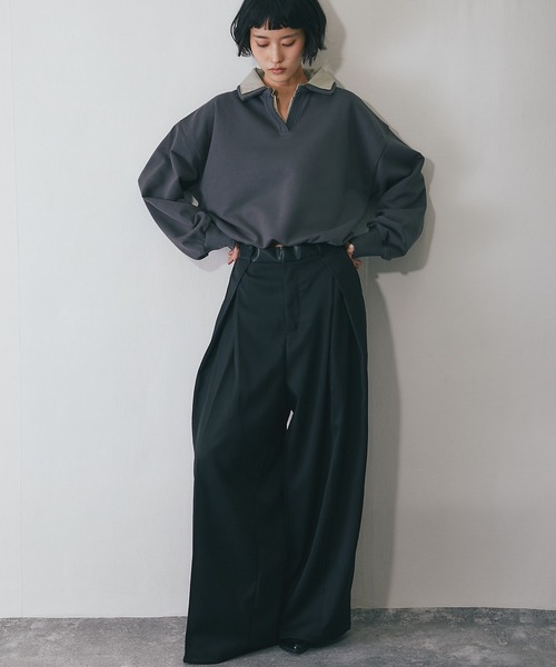 ANOTHER S(アナザーエス)の「レイヤードシャツ衿スウェット(Tシャツ/カットソー・レディース・チャコールグレー/ネイビー/ブラウン・FREE)」の7枚目の写真