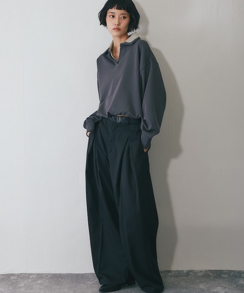 ANOTHER S(アナザーエス)の「レイヤードシャツ衿スウェット(Tシャツ/カットソー・レディース・チャコールグレー/ネイビー/ブラウン・FREE)」の9枚目の写真