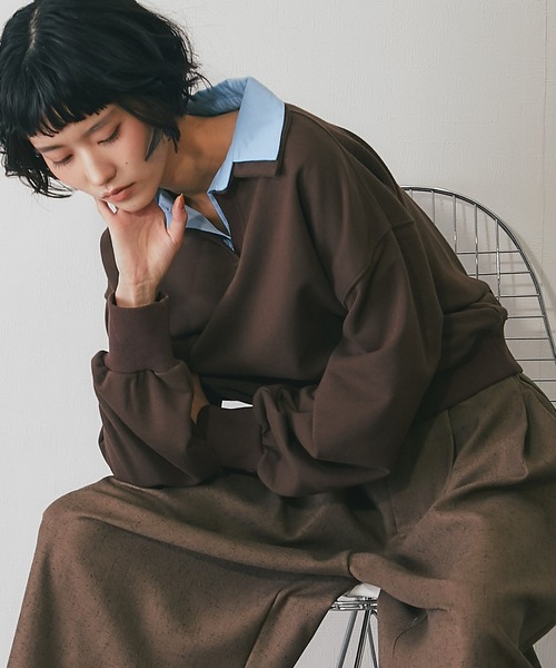 ANOTHER S(アナザーエス)の「レイヤードシャツ衿スウェット(Tシャツ/カットソー・レディース・チャコールグレー/ネイビー/ブラウン・FREE)」の17枚目の写真