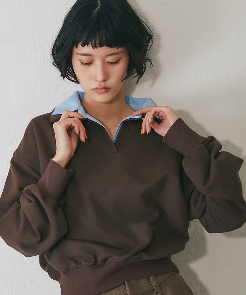 ANOTHER S(アナザーエス)の「レイヤードシャツ衿スウェット(Tシャツ/カットソー・レディース・チャコールグレー/ネイビー/ブラウン・FREE)」の21枚目の写真