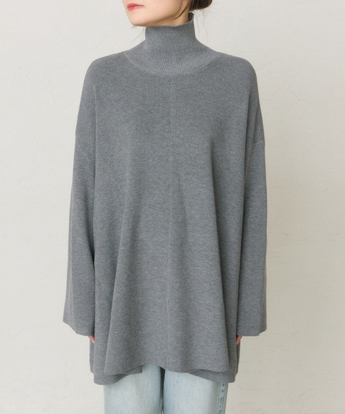 PUAL CE CIN（ピュアルセシン）の「ハイネックフレアニットプルオーバー（ニット/セーター・レディース・ブラック/グレー・FREE）」の9枚目の写真