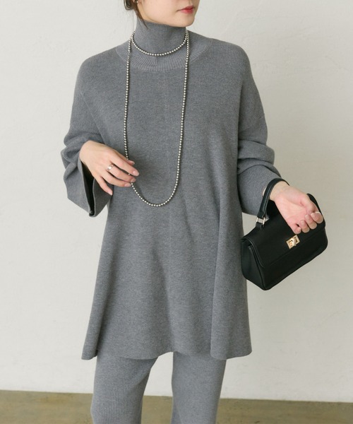 PUAL CE CIN（ピュアルセシン）の「ハイネックフレアニットプルオーバー（ニット/セーター・レディース・ブラック/グレー・FREE）」の18枚目の写真