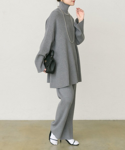 PUAL CE CIN（ピュアルセシン）の「ハイネックフレアニットプルオーバー（ニット/セーター・レディース・ブラック/グレー・FREE）」の13枚目の写真