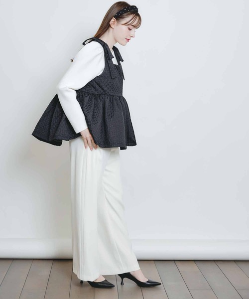 PICCIN PERLA（ピッチンペルラ）の「ショルダーリボンジャガードビスチェ（キャミソール・レディース・ブラック・M）」の8枚目の写真