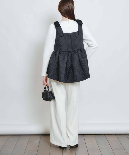 PICCIN PERLA（ピッチンペルラ）の「ショルダーリボンジャガードビスチェ（キャミソール・レディース・ブラック・M）」の7枚目の写真