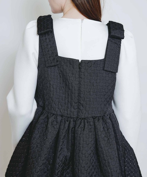 PICCIN PERLA（ピッチンペルラ）の「ショルダーリボンジャガードビスチェ（キャミソール・レディース・ブラック・M）」の4枚目の写真