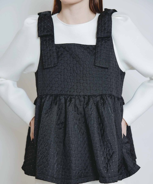 PICCIN PERLA（ピッチンペルラ）の「ショルダーリボンジャガードビスチェ（キャミソール・レディース・ブラック・M）」の5枚目の写真