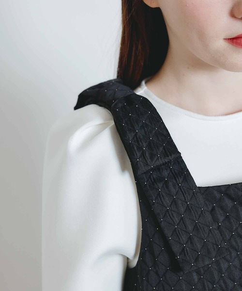 PICCIN PERLA（ピッチンペルラ）の「ショルダーリボンジャガードビスチェ（キャミソール・レディース・ブラック・M）」の3枚目の写真