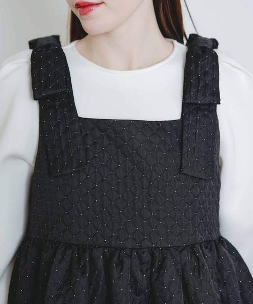 PICCIN PERLA（ピッチンペルラ）の「ショルダーリボンジャガードビスチェ（キャミソール・レディース・ブラック・M）」の6枚目の写真