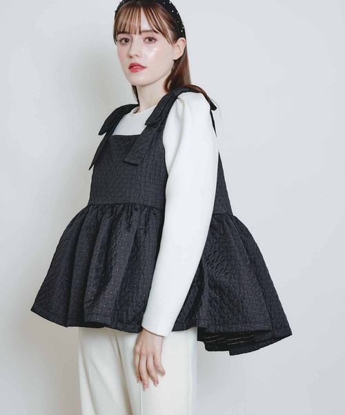 PICCIN PERLA（ピッチンペルラ）の「ショルダーリボンジャガードビスチェ（キャミソール・レディース・ブラック・M）」の10枚目の写真